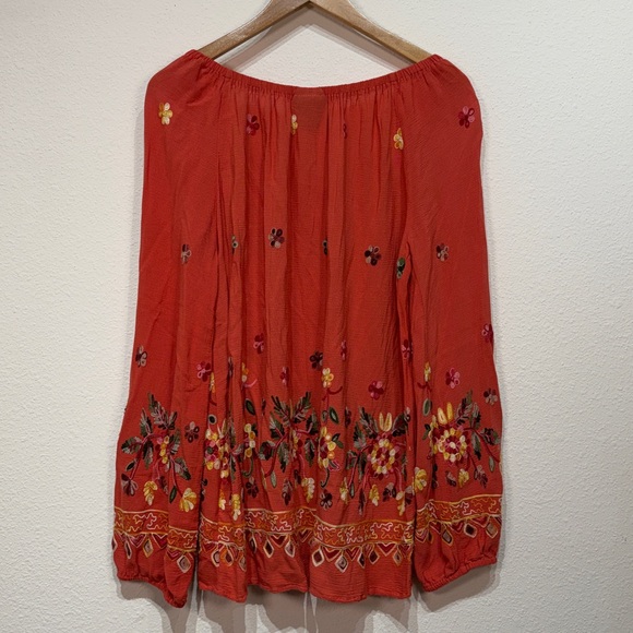 LIV Los Angeles Anthropologie Coral Embroidered Peasant Boho Top Blouse size XL - Picture 3 of 5